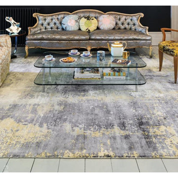 Gatsby Modern Abstract Distressed Metallic Shimmer Hand-Woven Textured Printed Viscose Flatweave Gold/Grey/Taupe/Cream Rug-Asiatic Carpets-Rug Love - The Most Loved Rug Store